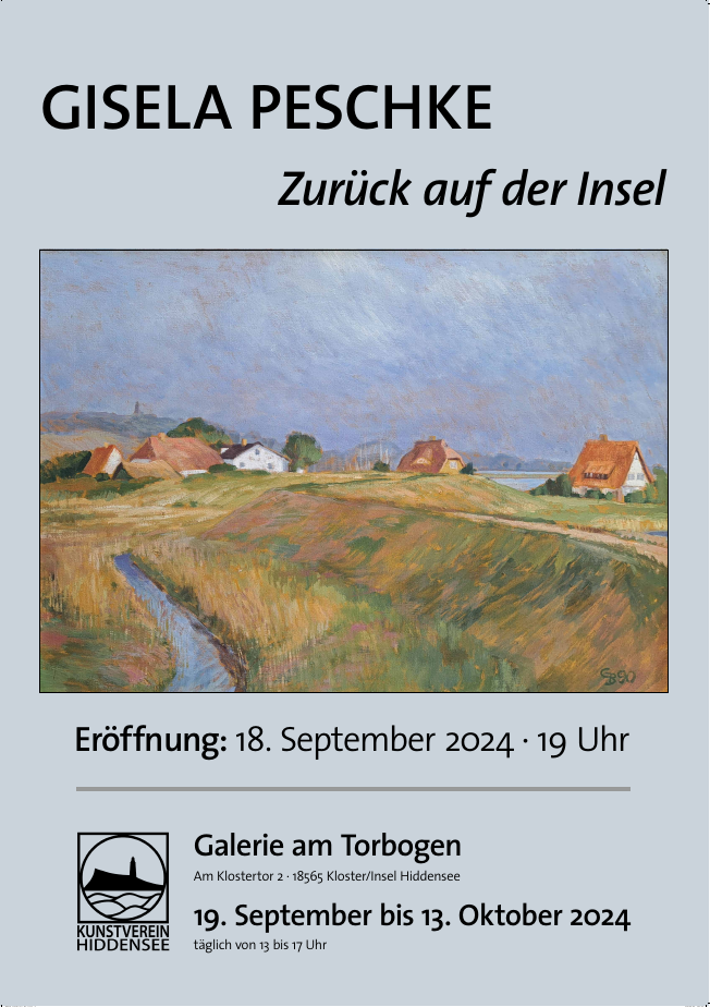 Ausstellungsplakat "Zurück auf die Insel" zur Ausstellung in der Galerie am Torbogen, Kloster, 2024